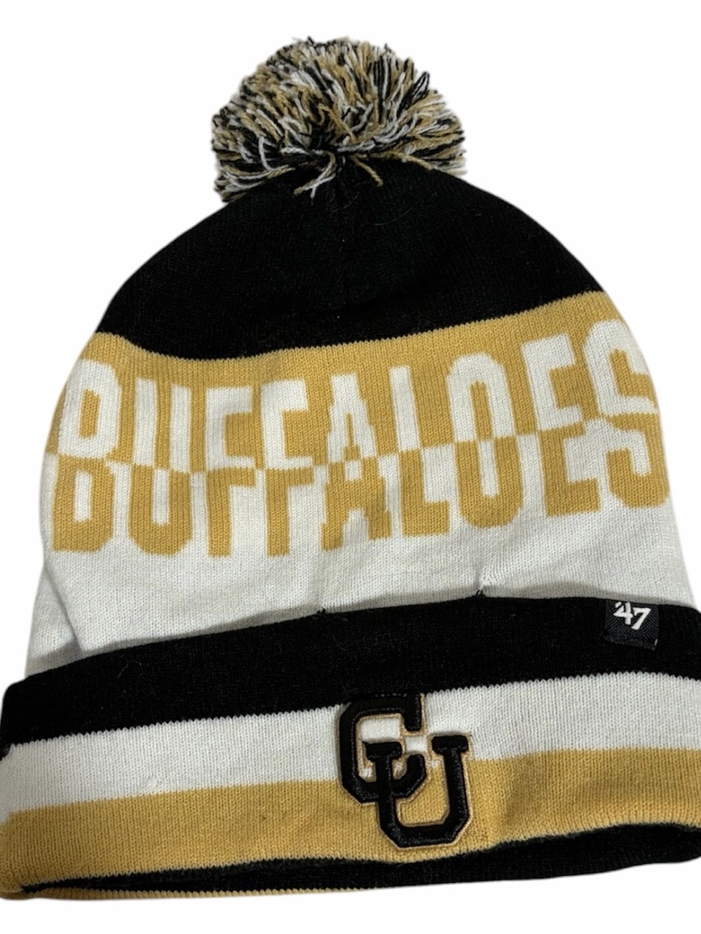 CU Buffaloes Pom Beanie - Black, White & Gold